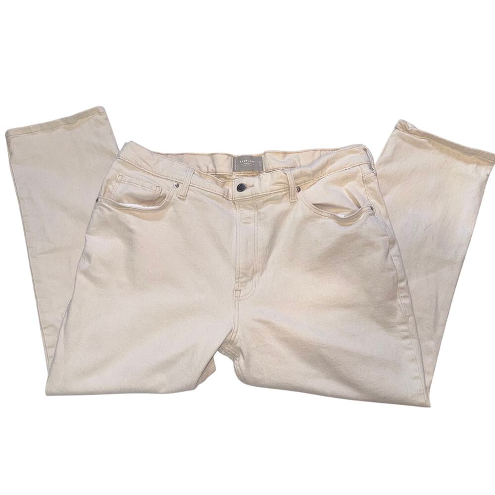 Everlane Cheeky Jeans Cream Vanilla Speckled Organic Cotton Straight Ankle 34